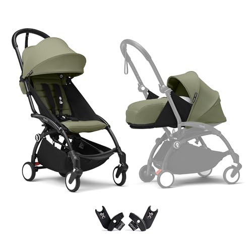 YOYO3 Stroller from Newborn to Toddler: Includes Black Frame, Olive 6+ Color Pack, Olive 0+ Newborn Pack, and car seat adapters - Light & Compact -...