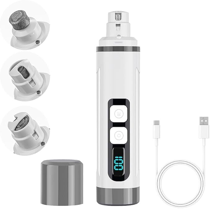 Dog Nail Grinder Quiet- Ultra-Quiet Dog & Cat Nail Grinder with LED Light & Battery Display & Upgrade Grinding Head - Painless Nail Trimmer for Small to Large Pets, Thick Nails, and Sensitive Paws