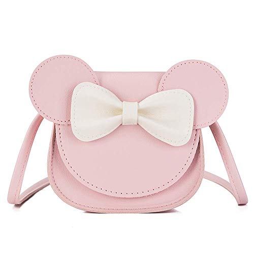 JienClound Little Girls Bowknot Crossbody Purse Magnetic Closure Shoulder Bag Satchel Little Girls Purse with Cartoon Ears, Pink, 4.5 x 5.1 x 2.0 in