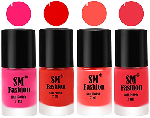 Image of Nail Polish Combo Set (Pack of 4) Quick Dry Gel Finish Nail Paint | Deep Pink,Fire Orange,Baby Pink,Rose Pink | 7 ml Each