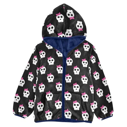 Cute Skull with Bow Girls Fleece Jacket Girls Fall Jacket Girls Zip Up Hoodie Girls Sherpa Jacket 2-10T