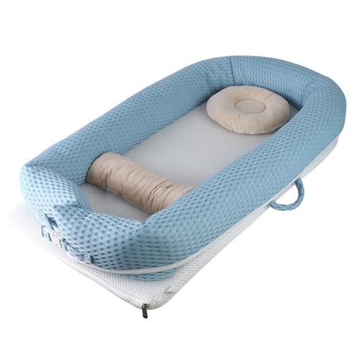Fokeベッドインベッド 携帯型 ベビーベッド 新生児 赤ちゃん 折りたたみ べびーべっと 枕付き コンパクト添い寝 ベビーべっど持ち運び 通気性がよい 洗濯可能 折り畳みベッド 安全 安心 出産祝い ? (ブルー,ベビーベッド)