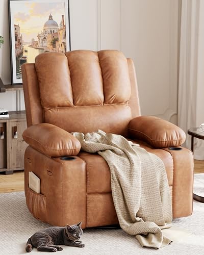 Garvee Oversized Recliner Chair, Manual Recliner for Adults, Faux PU Leather Chair with 1.5X Sponge Filling, for Nursery, Living Room, Bedroom, Vintage Leather