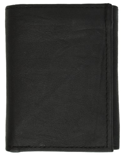 100% Leather Trifold Wallet & Card Holder Black #11552