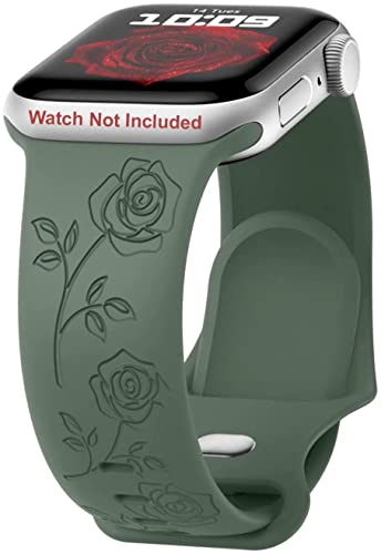 Image of Zitel Band Compatible with Apple Watch Straps 42mm (Series 11 /10), 40mm /41mm for Women Girls, Rose flower Engraved Silicone Straps for iWatch Series 9|8|7|6|5|4|3|2|1|SE1 /SE2 /SE3