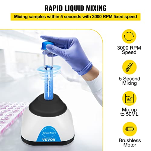 Image of VEVOR Vortex Mixer, 3000RPM Mini Vortex Mixer Shaker, Touch Function Scientific Lab Vortex Shaker, Mix Up to 50ML, 6mm Orbital Diameter for Test Tube, Nail Polish, Eyelash Adhesives, Paint