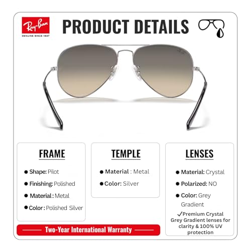 Image of Ray-Ban RB3025 AVIATOR GRADIENT Pilot Shaped Sunglasses for Men & Women with Official RAYBAN Eyewear Kit