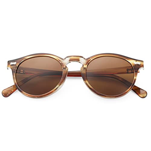 Image of Gleyemor Vintage Polarized Sunglasses for Men Round Sunglasses UV400 Protection Retro Hand-crafted Acetate Frame