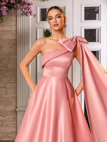 One Shoulder A Line Prom Dresses with Bow 2025 Satin Princess Ball Gown Formal Evening Party Gown for Women4