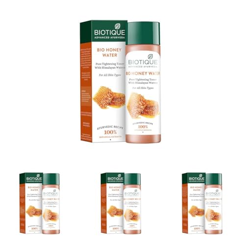 Image of Biotique Honey Water Pore Tightening Brightening Toner With Himalayan Waters|Maintains Ph Balance|Moisturized And Hydrated Skin|100% Botanical Extracts|Suitable For All Skin Types|120Ml,Pack of 4