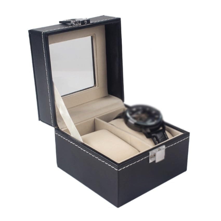 Boîte à montres pour table de nuit en cuir 2 pièces à ouverture transparente - 4