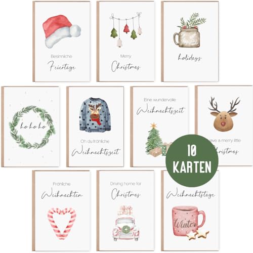 Antevia 3D-Weihnachtskarten – 10 Stück Mit Umschlägen & Weihnachtsdorf-Motiv