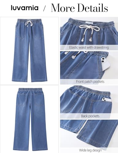 luvamia Ladies Jeans Wide Leg Elastic Waist Jeans for Women Western Outfit for Women Classic Blue Medium Fits Size 8-10