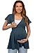 OUGES 2025 Womens Maternity Nursing Tops/Shirts Short Sleeve Wrap V Neck Tie Back Pleat Peplum Maternity Clothes/Tunic Casual Pregnancy Blouse(Haze Blue,L)