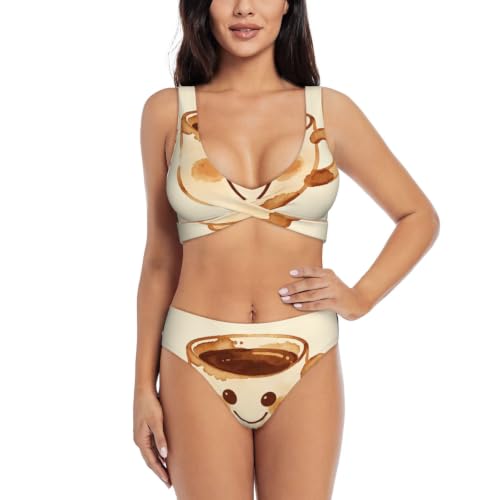 Maillot de bain deux pièces femme Coffee Stain triangle réglable croisé