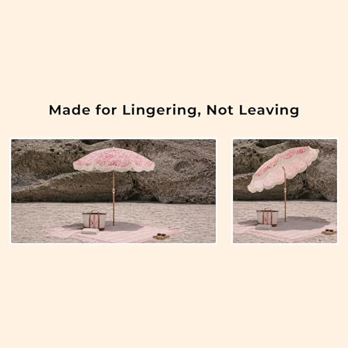 DEER LAND 6FT Fringe Beach Umbrella for Sand, Boho Coastal Patio Umbrella with Tassels, UPF 50+ Sun Protection, Tilt, Carry Bag for Beach Vacation & Pool, Reef Crimson by DEER LAND - Used condition - Image 3