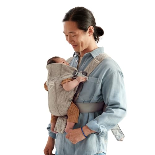 Image of BabyBjorn Baby Carrier Mini, Gray Beige, 3D Mesh Newborn Carrier (7-25 lbs), Ergonomic, Easy-to-Use
