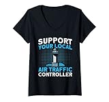 Damen Luftverkehrskontrolle Lokaler Fluglotse Flugverkehrsleiter T-Shirt mit V-Ausschnitt