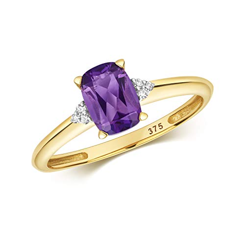 Bague femme en or jaune 9k diamant et améthyste éclatante WJS29677