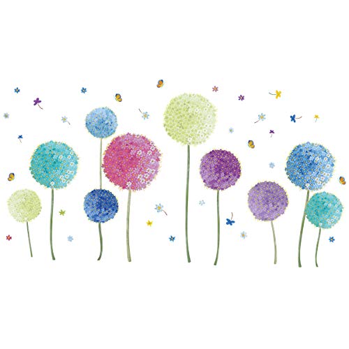 Runtoo Flower Wall Decals Colorful Dandelion Allium Wall Stickers Baseboard Butterfly Living Room Bedroom Wall Decor #TOP3