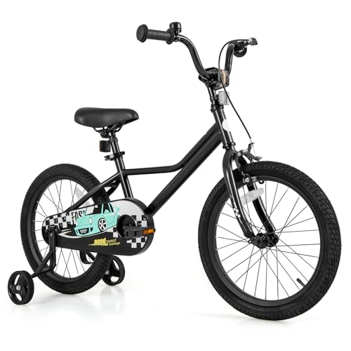 Image of BABY JOY Kids Bike, 12 14 16 18 Inches Car Pattern Sporty Bicycle w /Removable Training Wheels, Hand & Coaster Brakes, Adjustable Seat & Handlebar, Girls Boys Bike