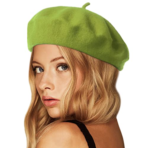 Wheebo Wool Beret Hat Solid Color French Style Winter Warm Cap for Women Girls (Green)