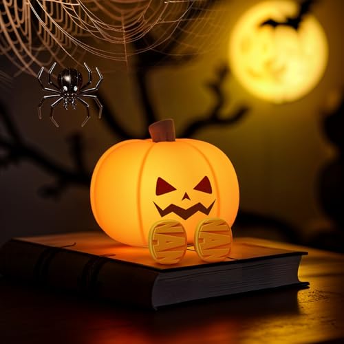 YISSVIC Halloween Decorazioni Luce Notturna Bambino Zucca Halloween Silicone Ricaricabile Tipo C con Timer Regalo Bambino