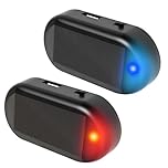 2PCS Solar Powered Fake Car Alarm LED Light, Dummy Anti-Theft Flashing Security Warning Lamp Red & Blue, USB Backup Charging Port, Light Sensor Wireless Stick-On for Car Van