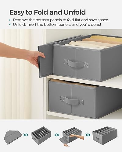 Image of SONGMICS Set of 4 Large Size Wardrobe Clothes Organizers, Dove Gray | 6-Compartment Foldable Drawer Organizers with Handles, 16.5 x 11.8 x 6.7 Inches, for Pants, Sweaters, Jeans URUS009G04
