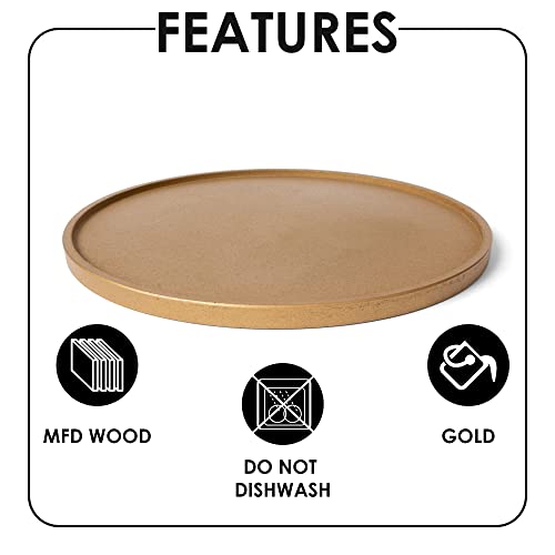 Round Gold Serving Tray | 15 Inches Large Decorative Wood Trays With Rimmed Edge For Coffee Table, Kitchen Counter, Ottoman Tray For Farmhouse Decor, Dining And Living Room (15''L X 15''W X 0.75''H) #TOP2