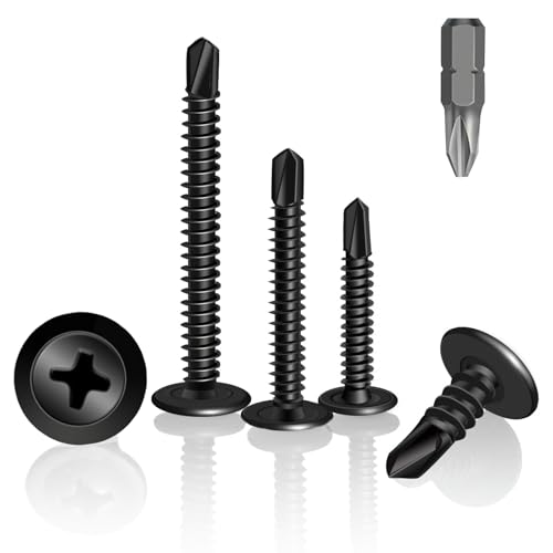 HXJDAM 200 tornillos autorroscantes negros, 4,2 x 13 mm, tornillos autorroscantes, tornillos de perforación de acero al carbono para chapa, aluminio, madera, plásticos