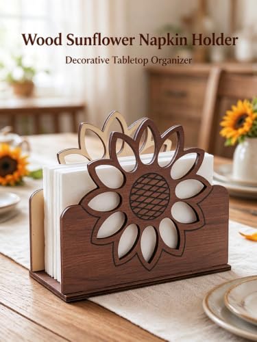 ChayWillow Wooden Sunflower Napkin Holder Rustic Hollow-Cut Design | Farmhouse Style, Natural Wood, Tabletop Organizer, Kitchen & Dining Use, Wedding & Party Decor - image 6