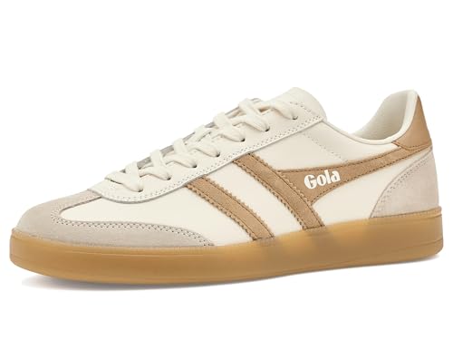 Chaussure cuir Viper Gola femme au design vintage blanc cassé et caramel