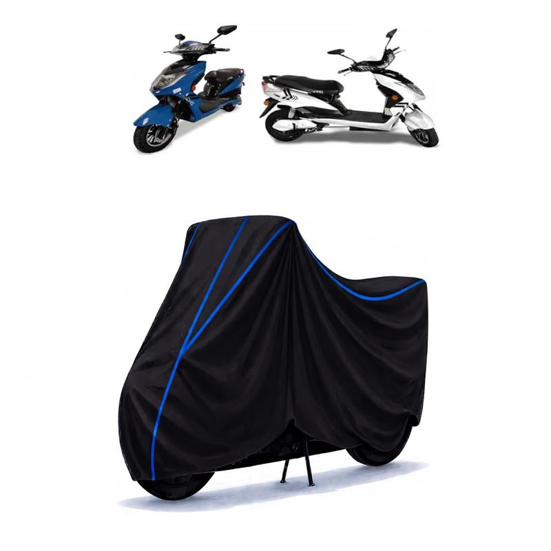 Image of Scooty Cover Water Resistant for Zing | Universal Scooter & Bike Cover | Heavy Duty UV Protection | Dust, Rain & Scratch Protection | Elastic Fit All Weather Indoor Outdoor | Black with Blue Piping