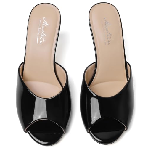 Image of Mostrin Kitten Heels for Women Summer Mules Heels Stiletto Heeled Sandals Slip On Backless Dressy Womens Sandals