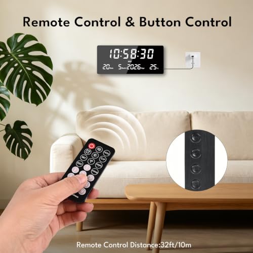 Reloj de pared LED para salon cocina y oficina con pantalla de temperatura y calendario 8