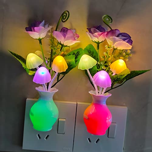 Ausaye Color-Changing Led Night Light, 1Pack Plug In Dusk-To-Dawn,Home Décor Lamp Dream Nightlight Purple Rose Flower Mushroom Night Light For Kids Adults Bedroom,Bathroom,Stairs, Kitchen,Hallway #TOP5