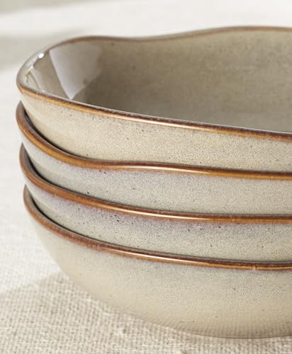 Image of Oneida Organic Shades Oatmeal Stoneware Pasta Bowl Set for 4, 34.5oz