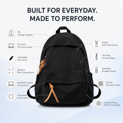 Image of URBAN HIKE Women's Black Backpack | Stylish Leather Look College, Office & Travel Bag for Girls | Spacious Casual Daypack with Front Pocket