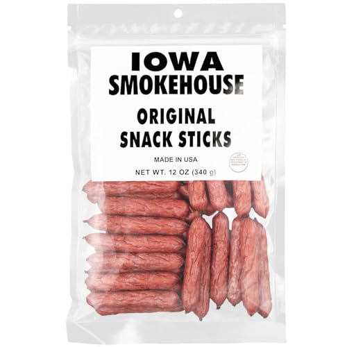 IOWA SMOKEHOUSE Snack Sticks, Original - Smokey Snack Stick - Gluten Free - Resealable Bag & Ready to Eat, Made with all USA Beef & Pork - 12 oz