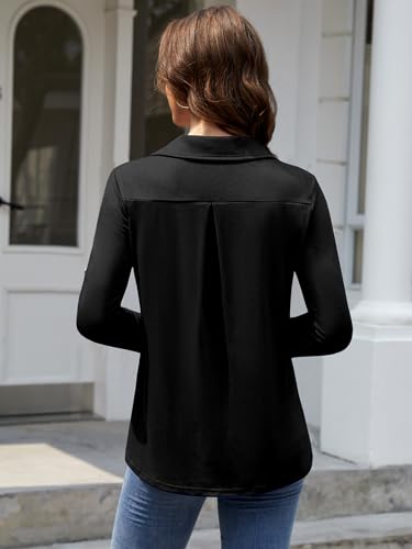 Image of Bulotus Womens 3 /4 Sleeve Tops Plus Size V Neck Zipper Business Casual Blouses for Office & Going Out Soft Knit Tunics, M-3XL