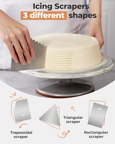 Image of Kootek Aluminium Cake Turntable Set, Baking Tools with Revolving 12 inch Cake Stand for Decorating, 12.7 inch Offset Spatula, 3 Stainless Steel Frosting Icing Smoother, Cake Serve Cake Decorating Kit Supplies