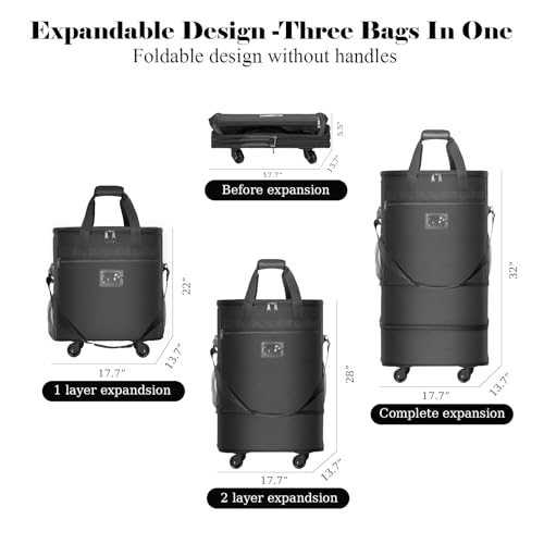 Suitcases with Wheels Expandable Luggage Bag Foldable Suitcase with 4 Universal Wheels Collapsible Rolling Travel Bag Large Capacity Duffel Bag (Black)2