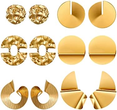 6 Pair Gold Threader Dangle Earrings Long Chain Threader Statement Tassel Drop Dangle Ear Line Eardrop Earrings Jewelry for Women Girls (Round Style)