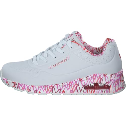 Skechers Skechers Women's Uno Loving LoveSneaker, White Durabuck Red Pink Mesh Trim, 6 US