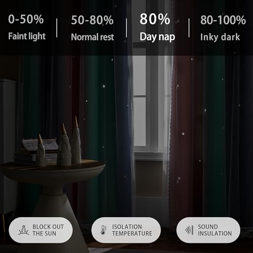 Image of XiDi Purple Grey Green 90 Inches Blackout Curtains for Girls Bedroom 2 Panels Set, Rainbow Curtains for Kids Room Decor, Unicorn Wall Decals Drapes for Little Girl Nursery Room 52 Inches Wide