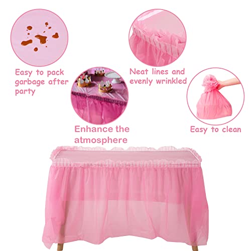 Lghspom 3 Packs 54X108Inch Plastic Tablecloth And 3 Packs 14Ft Plastic Table Skirt, Pink Disposable Rectangle Tablecloth Set For Birthday, Wedding, Baby Shower Decorations For Girl #TOP2