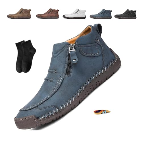 Men’s Slip-On Orthopedic Leather Boots,Men’s Handmade Premium Leather Slip-On Driving Boots,The First Young Shoes Men Side Zipper Orthopedic Shoes for Driving Hiking