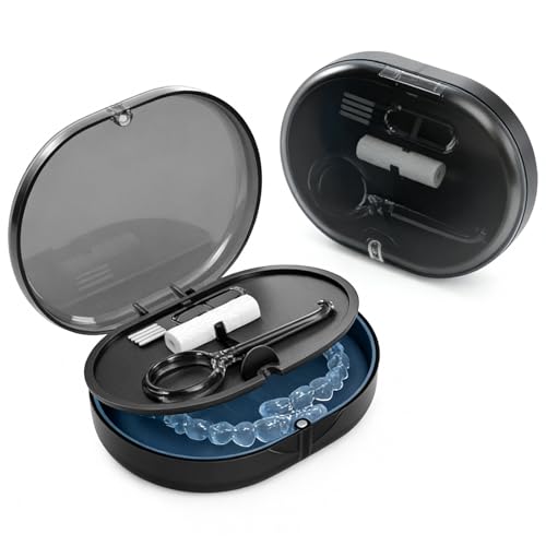 LGVNOWAUpgradedInvisalign Case Retainer Case for Travel Portable Denture Bath Container with Cleaner Brush False Teeth Storage Box Dental Organizer for Dentures Mouthguard Orthodontic Applia
