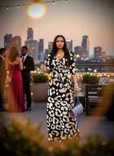 Image of Yajedo Womens Casual Summer Maxi Dress Plus Size Sexy Wrap V Neck 3 /4 Sleeve Sundress with Pockets